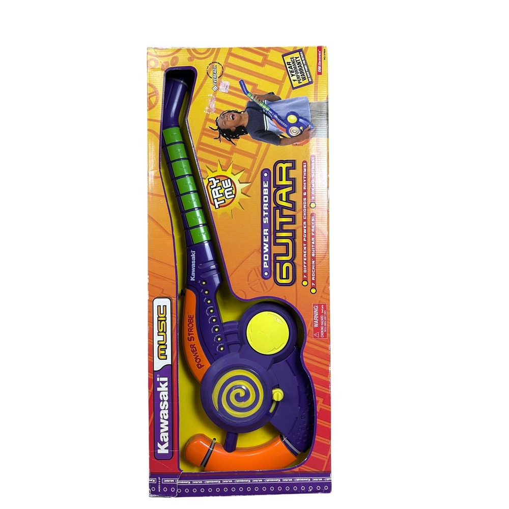 Kawasaki Music Power Strobe Guitar Toy 7 Chords Rhythms 3 Songs Ages 5+ vintage‎